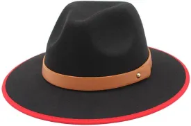 New Europe and America Woolen Hat, Double Color Brim Felt Hat, Women's Flat Brim Jazz Hat, Men's Fashionable Cowboy Hat Luopan Caps & Hats (Color : C8)