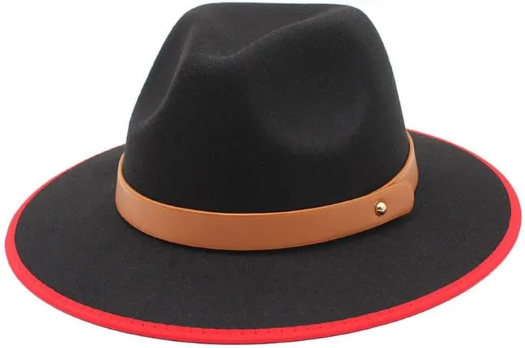 New Europe and America Woolen Hat, Double Color Brim Felt Hat, Women's Flat Brim Jazz Hat, Men's Fashionable Cowboy Hat Luopan Caps & Hats (Color : C8)