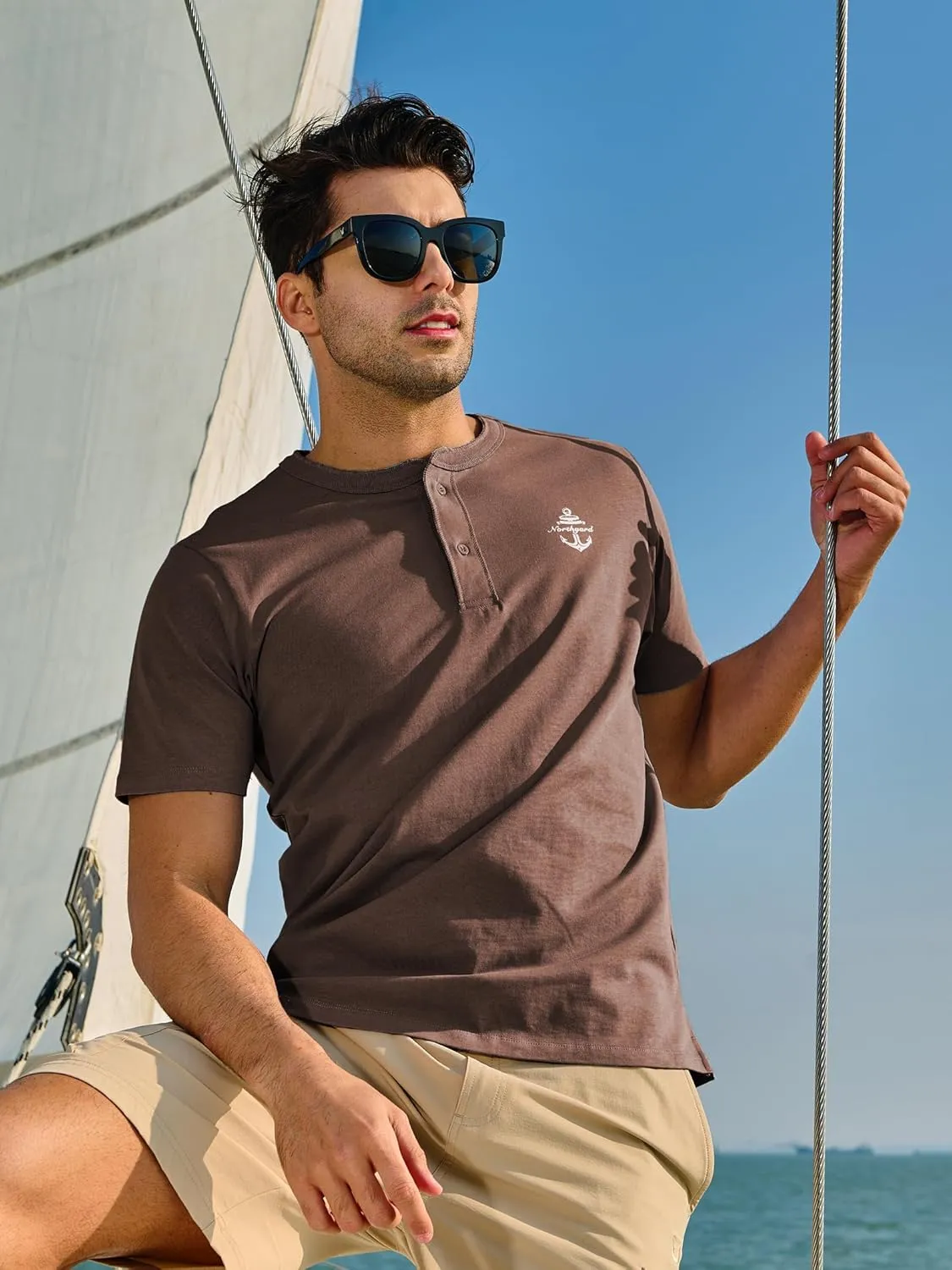 NORTHYARD Men's Henley Shirts Casual Short Sleeve Heavy Cotton T-Shirts Solid Basic Summer Tee Tops