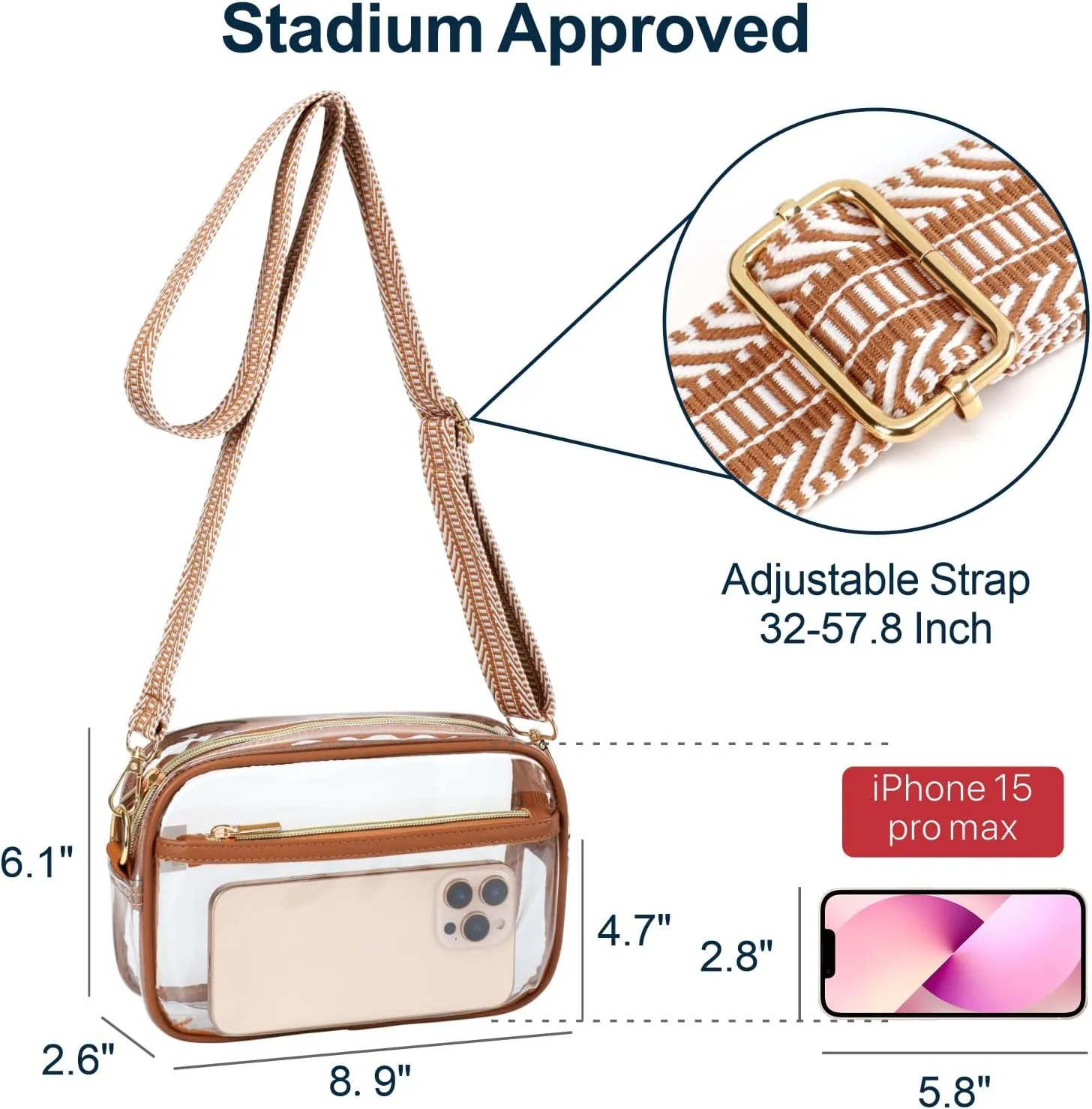PACKISM Clear Bag for Stadium Events - Clear Purses for Women Stadium Crossbody Concert Bag for Game Day, Sports, Festival