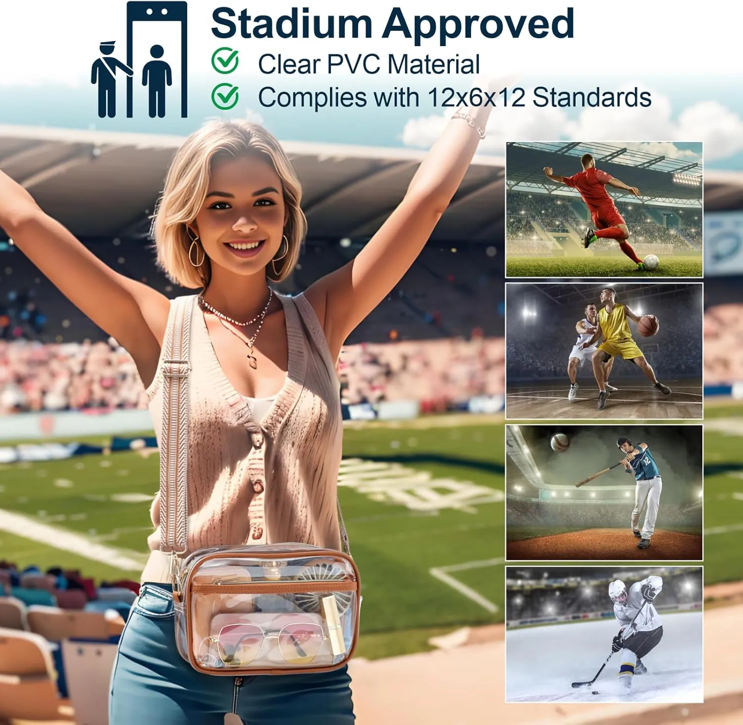 PACKISM Clear Bag for Stadium Events - Clear Purses for Women Stadium Crossbody Concert Bag for Game Day, Sports, Festival