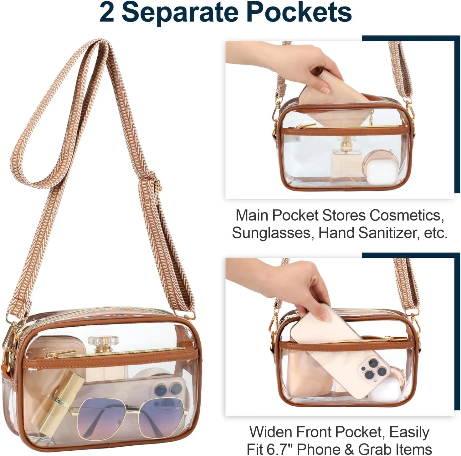 PACKISM Clear Bag for Stadium Events - Clear Purses for Women Stadium Crossbody Concert Bag for Game Day, Sports, Festival