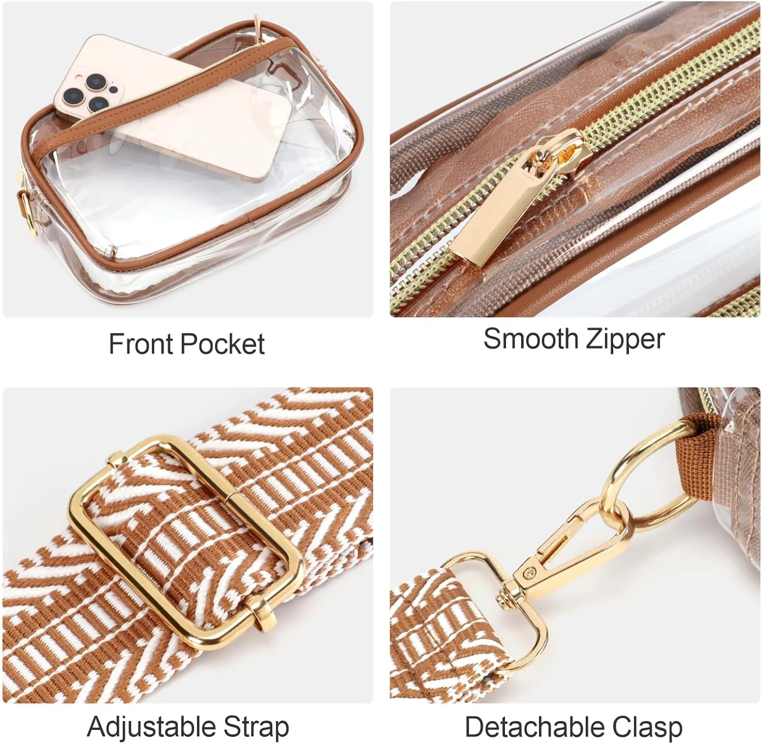 PACKISM Clear Bag for Stadium Events - Clear Purses for Women Stadium Crossbody Concert Bag for Game Day, Sports, Festival