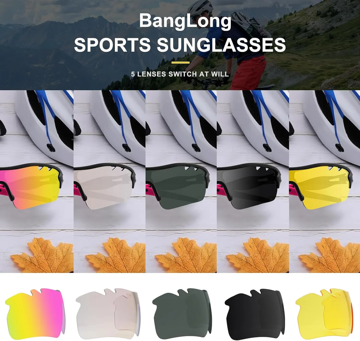 Polarized Sports Sunglasses Cycling Sun Glasses for Men Women with 5 Interchangeable Lenes for Running Baseball Golf Driving