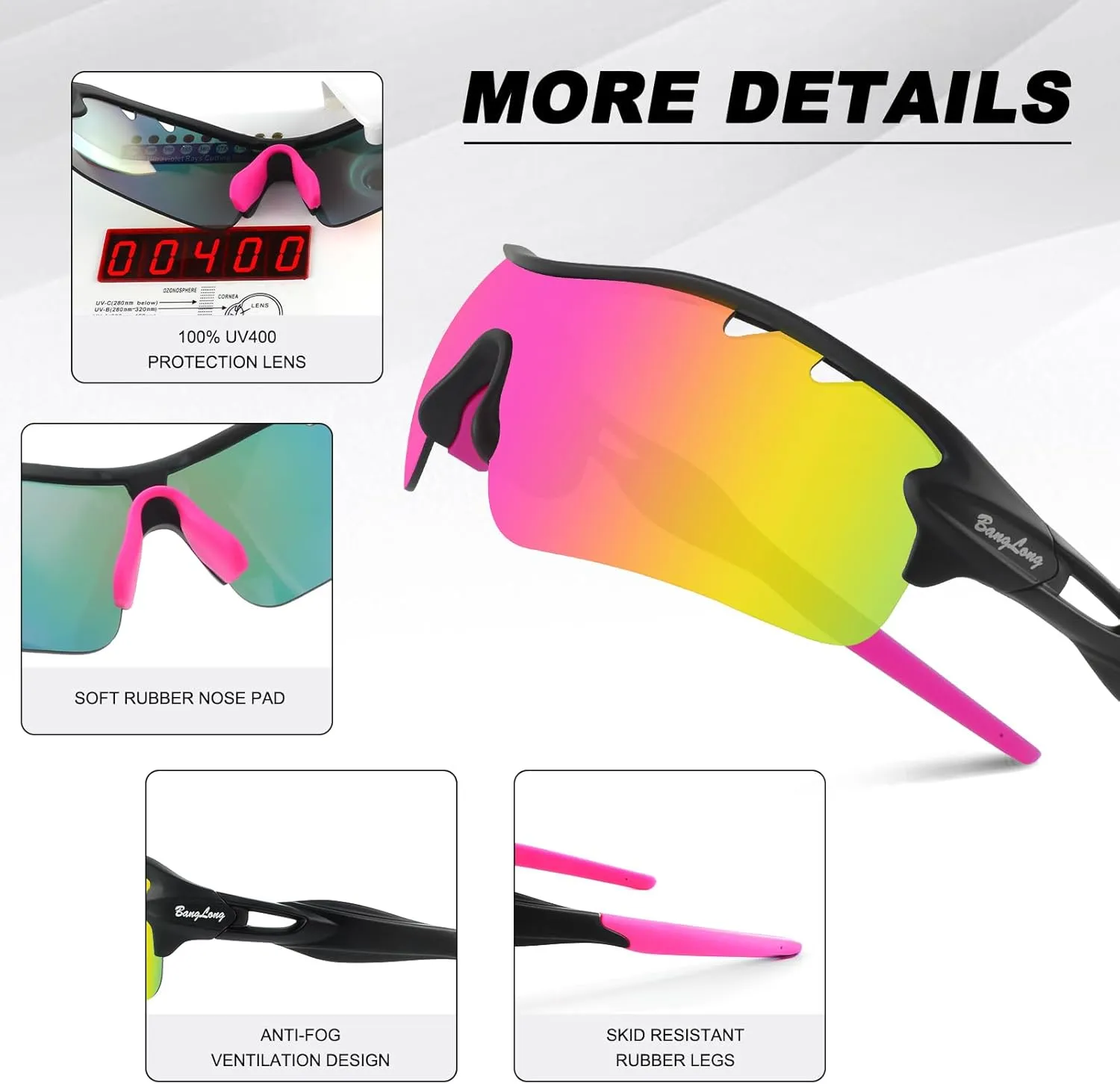 Polarized Sports Sunglasses Cycling Sun Glasses for Men Women with 5 Interchangeable Lenes for Running Baseball Golf Driving