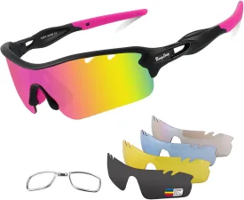 Polarized Sports Sunglasses Cycling Sun Glasses for Men Women with 5 Interchangeable Lenes for Running Baseball Golf Driving