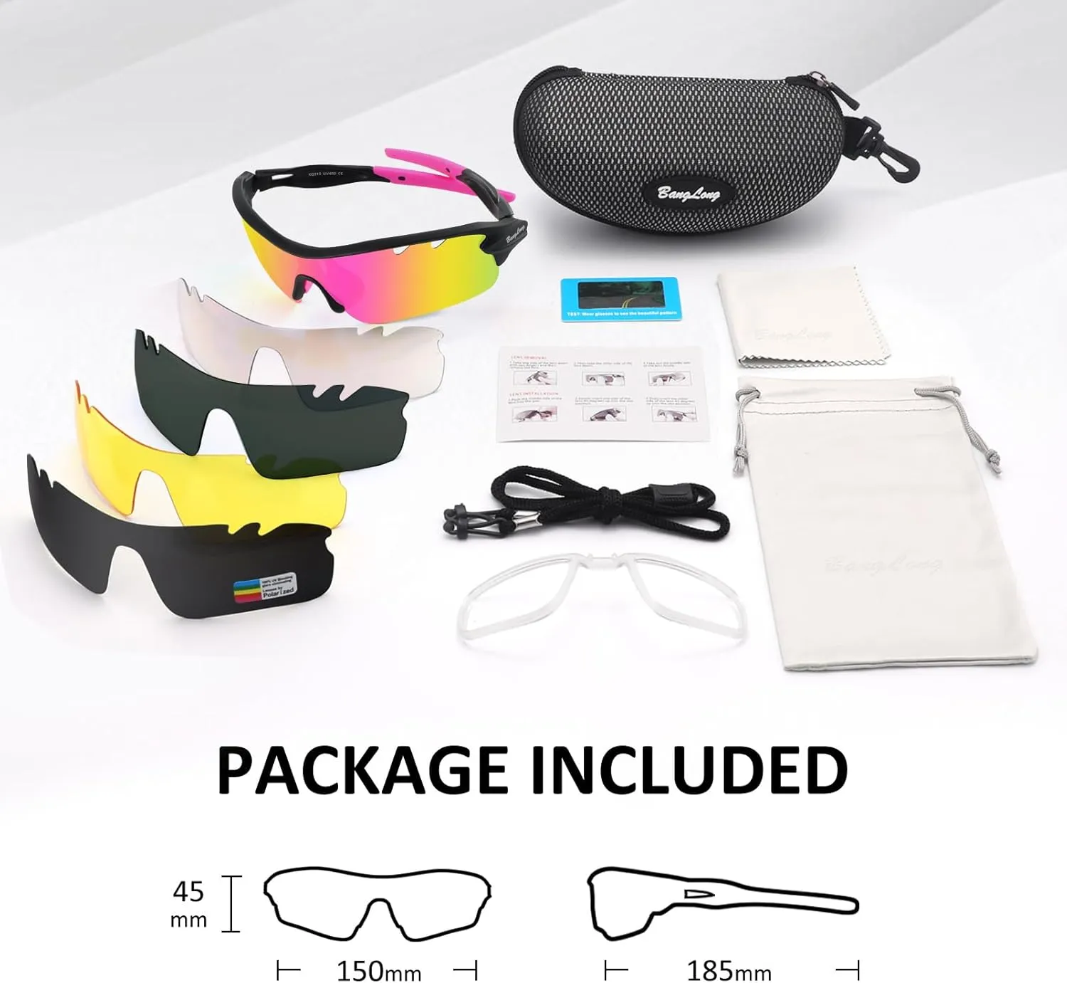 Polarized Sports Sunglasses Cycling Sun Glasses for Men Women with 5 Interchangeable Lenes for Running Baseball Golf Driving