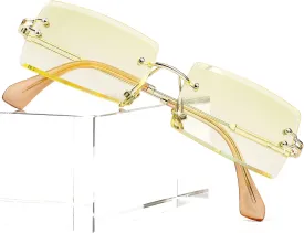 PORADAY Rectangle Sunglasses for Women Men Vintage Rimless Square Sun Glasses Candy Color