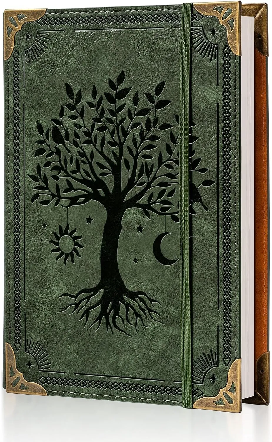 PU Leather A5 Binder 6 Ring Refillable Journal 100 GSM 240 Pages Refill Paper Include A5 Planner Binder Loose Leaf Binder Notebook 5.7x8.3, Green Tree