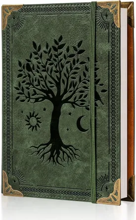 PU Leather A5 Binder 6 Ring Refillable Journal 100 GSM 240 Pages Refill Paper Include A5 Planner Binder Loose Leaf Binder Notebook 5.7x8.3, Green Tree