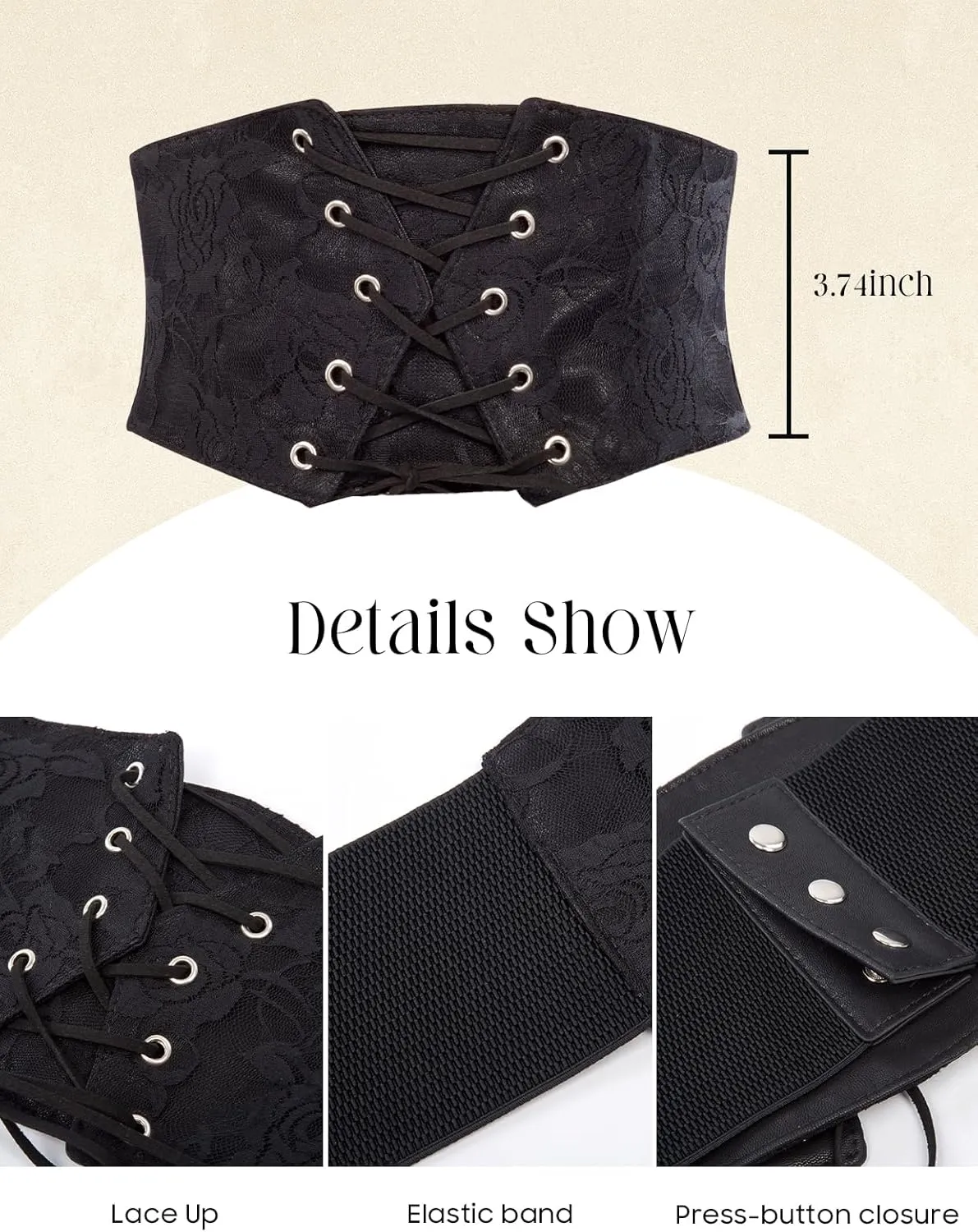 Scarlet Darkness Renaissance Corset Belt for Women Lace Overlay Front Ren Faire Corset