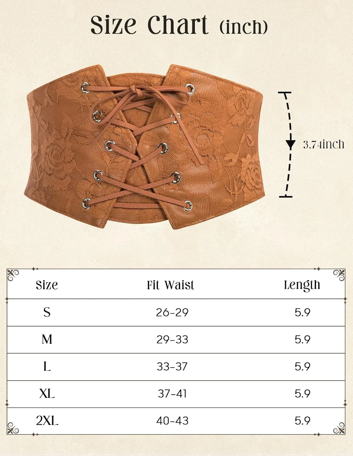 Scarlet Darkness Renaissance Corset Belt for Women Lace Overlay Front Ren Faire Corset