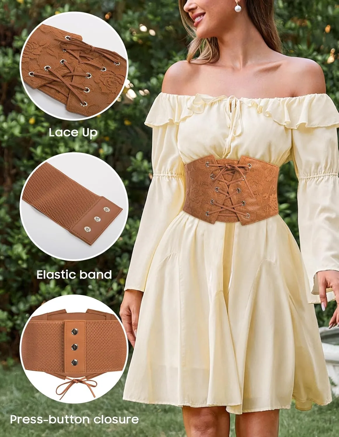 Scarlet Darkness Renaissance Corset Belt for Women Lace Overlay Front Ren Faire Corset