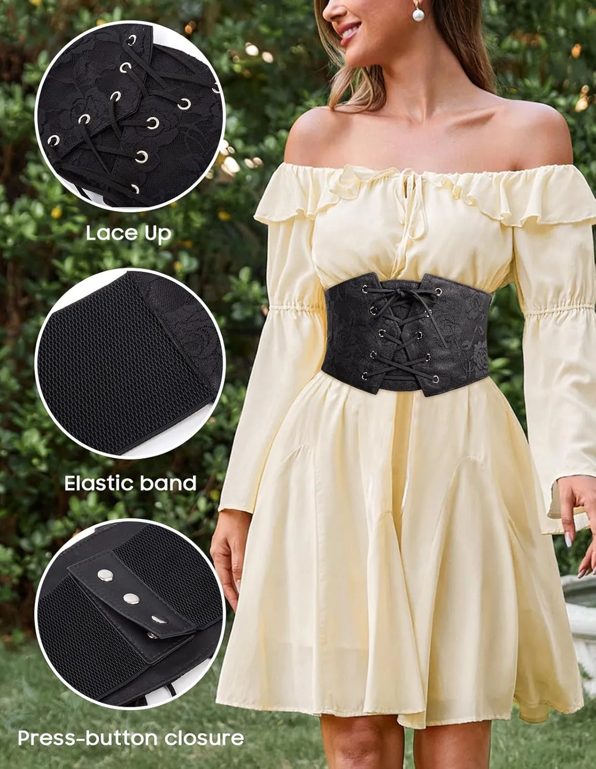 Scarlet Darkness Renaissance Corset Belt for Women Lace Overlay Front Ren Faire Corset