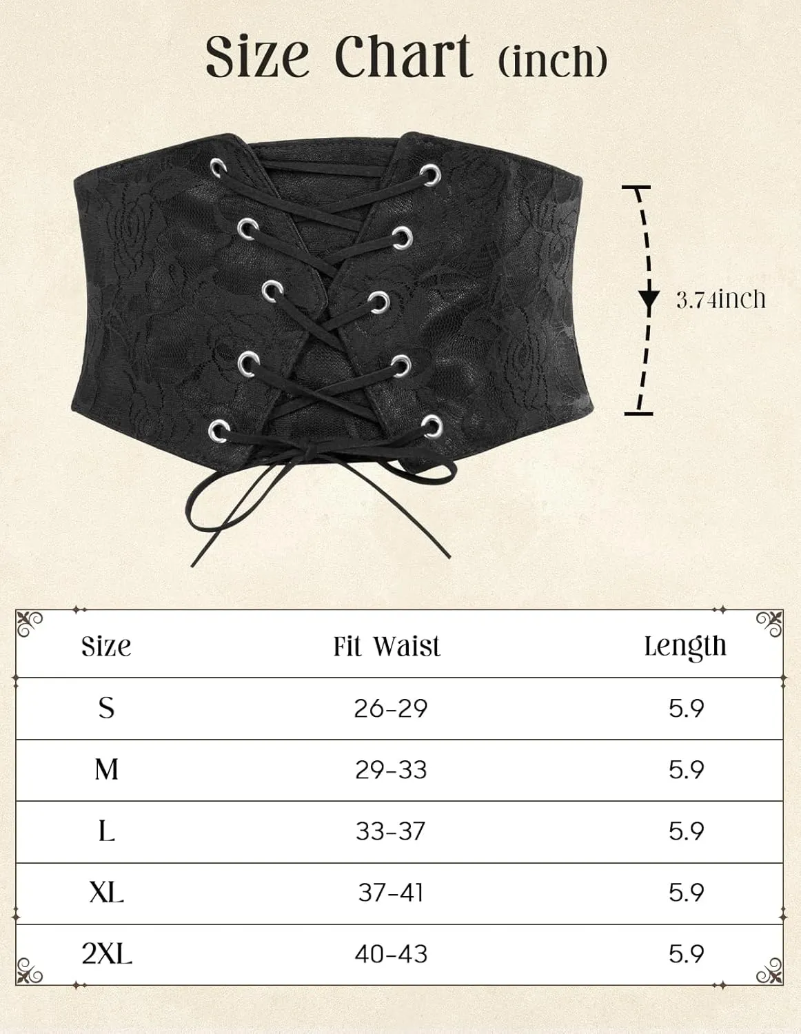 Scarlet Darkness Renaissance Corset Belt for Women Lace Overlay Front Ren Faire Corset