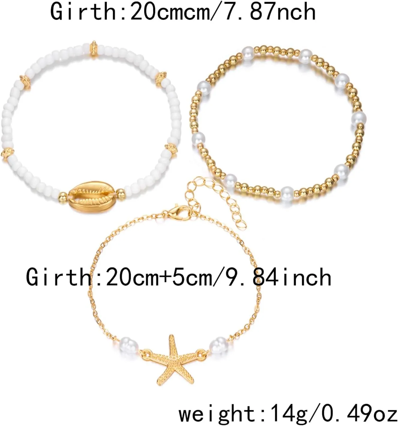 Seashell Anklet for Women Gold Boho Beaded Cowire Shell Anklet Hawaiian Beach Starfish Ankle Bracelet Seashell Pearl Conch Anklets Summer Ocean Foot Jewelry