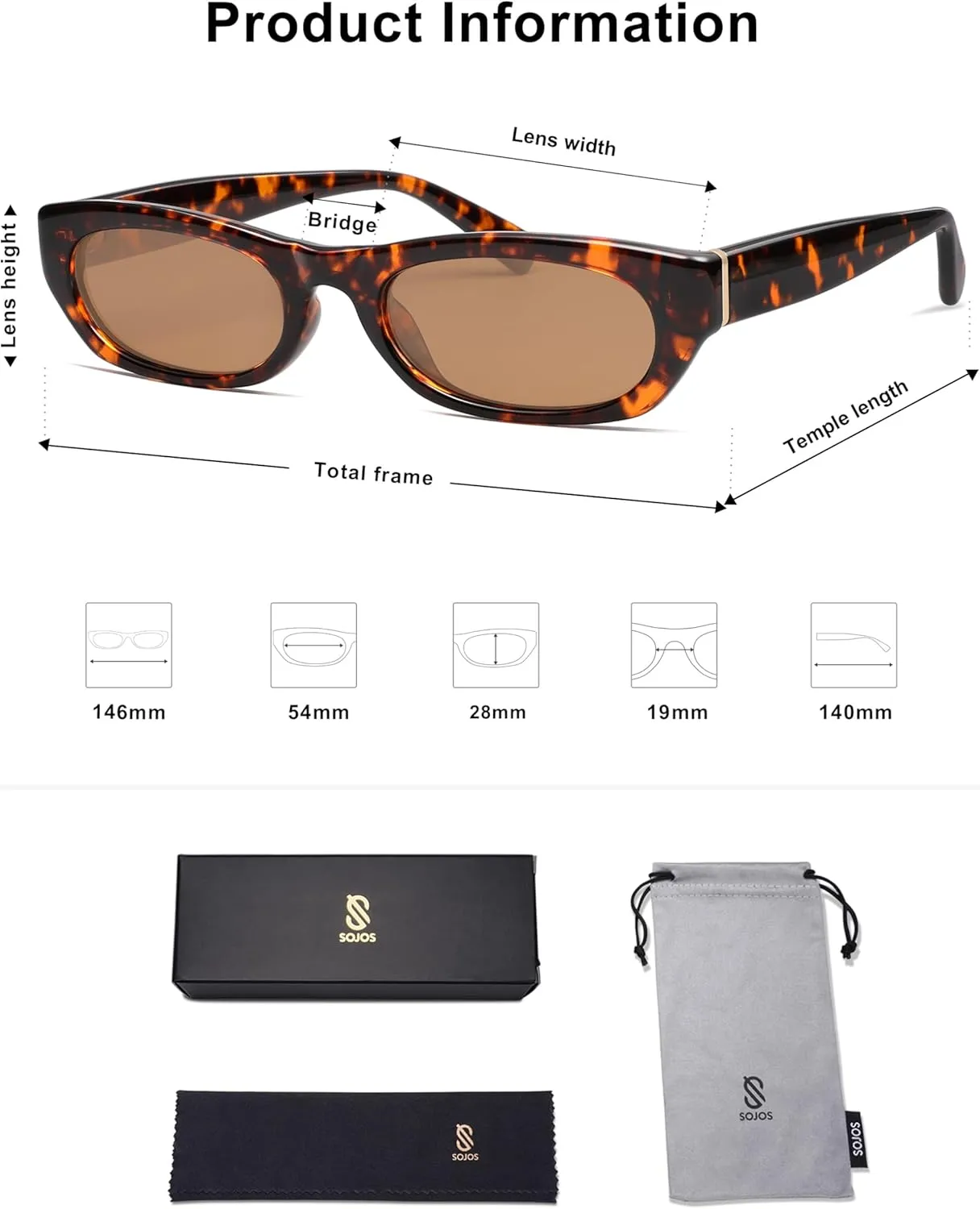 SOJOS Retro Rectangle Polarized Sunglasses for Women Men Vintage Trendy Narrow Y2k Sunnies SJ2363