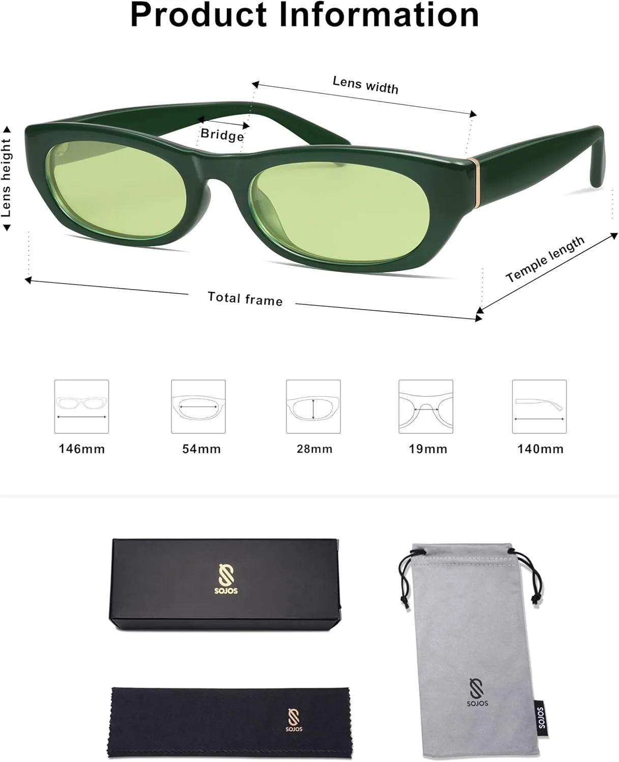SOJOS Retro Rectangle Polarized Sunglasses for Women Men Vintage Trendy Narrow Y2k Sunnies SJ2363