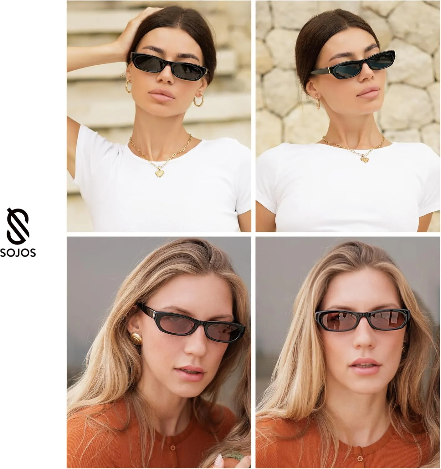 SOJOS Retro Rectangle Polarized Sunglasses for Women Men Vintage Trendy Narrow Y2k Sunnies SJ2363