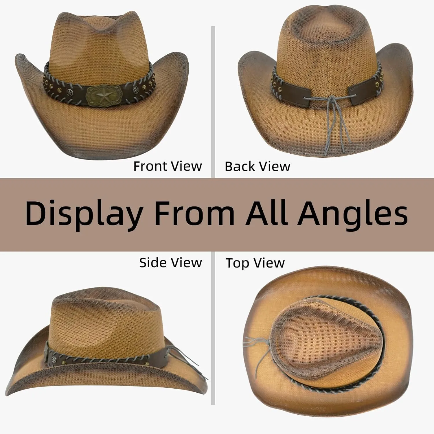 Straw Cowboy Hats for Women & Men, Boho Wide Brim Cowgirl Hat with Decorative Bands Hats for Western Outfit