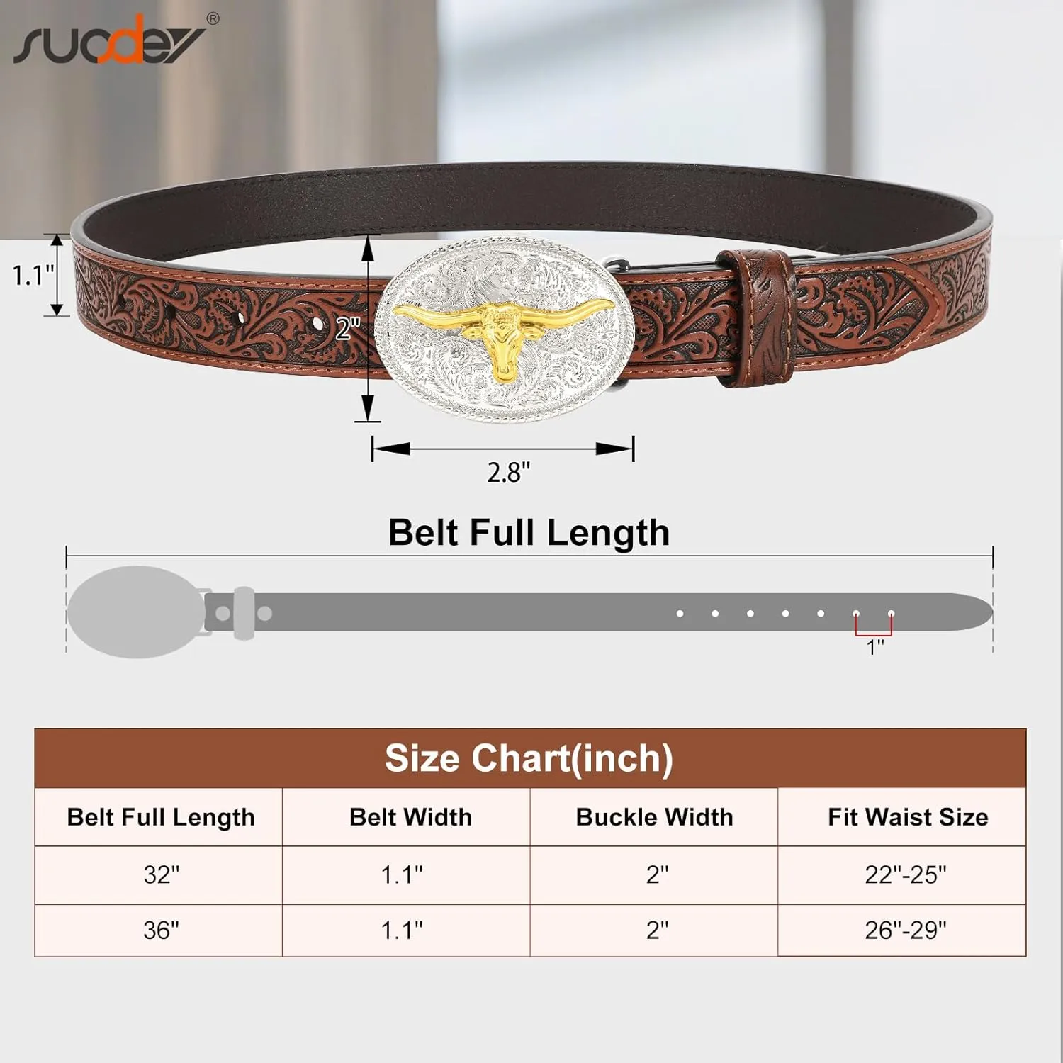 SUOSDEY Kids Western Belt for Boys Girls,Toddler Youth Cowboy Cowgirl Genuine Leather Belt with Longhorn Bull Buckle