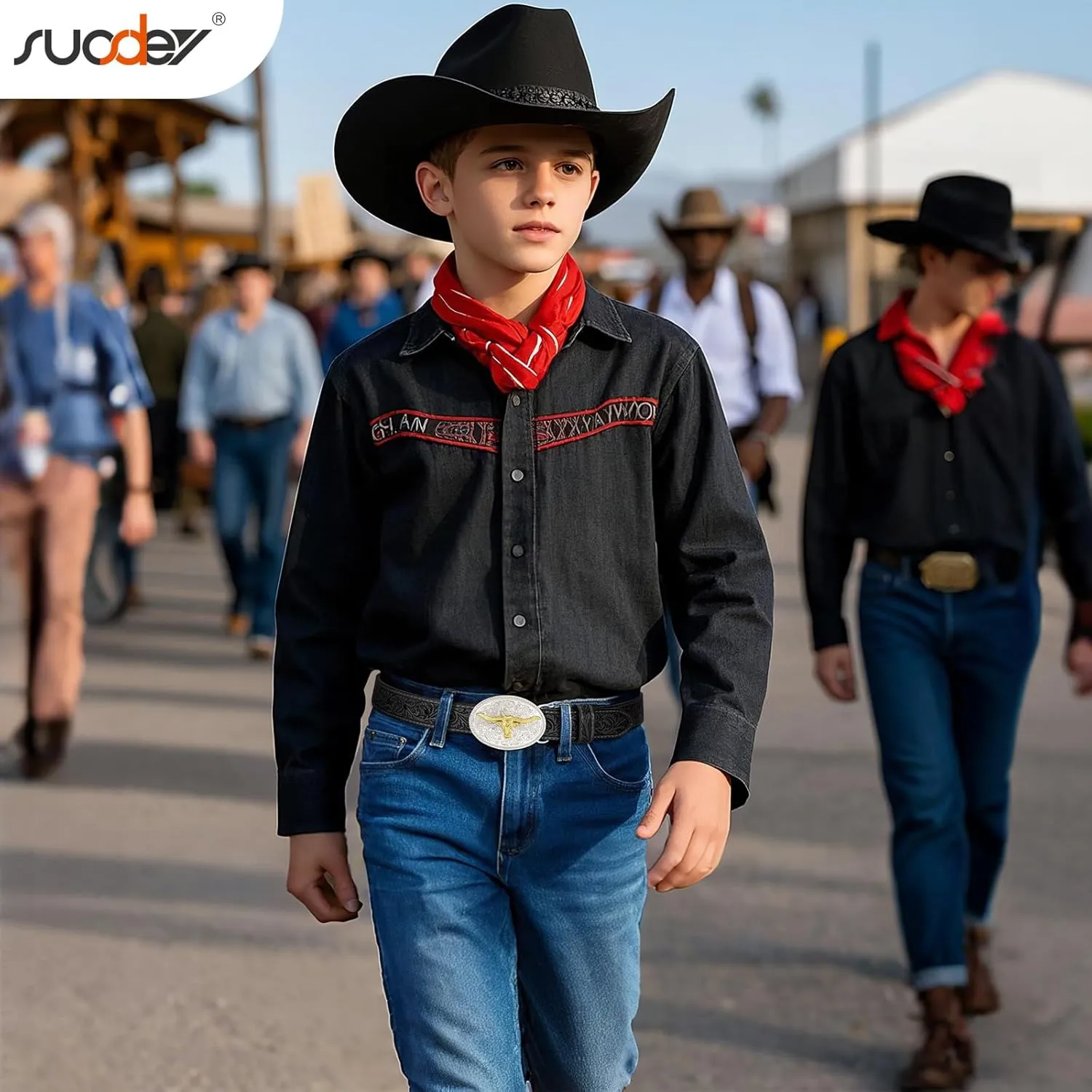SUOSDEY Kids Western Belt for Boys Girls,Toddler Youth Cowboy Cowgirl Genuine Leather Belt with Longhorn Bull Buckle
