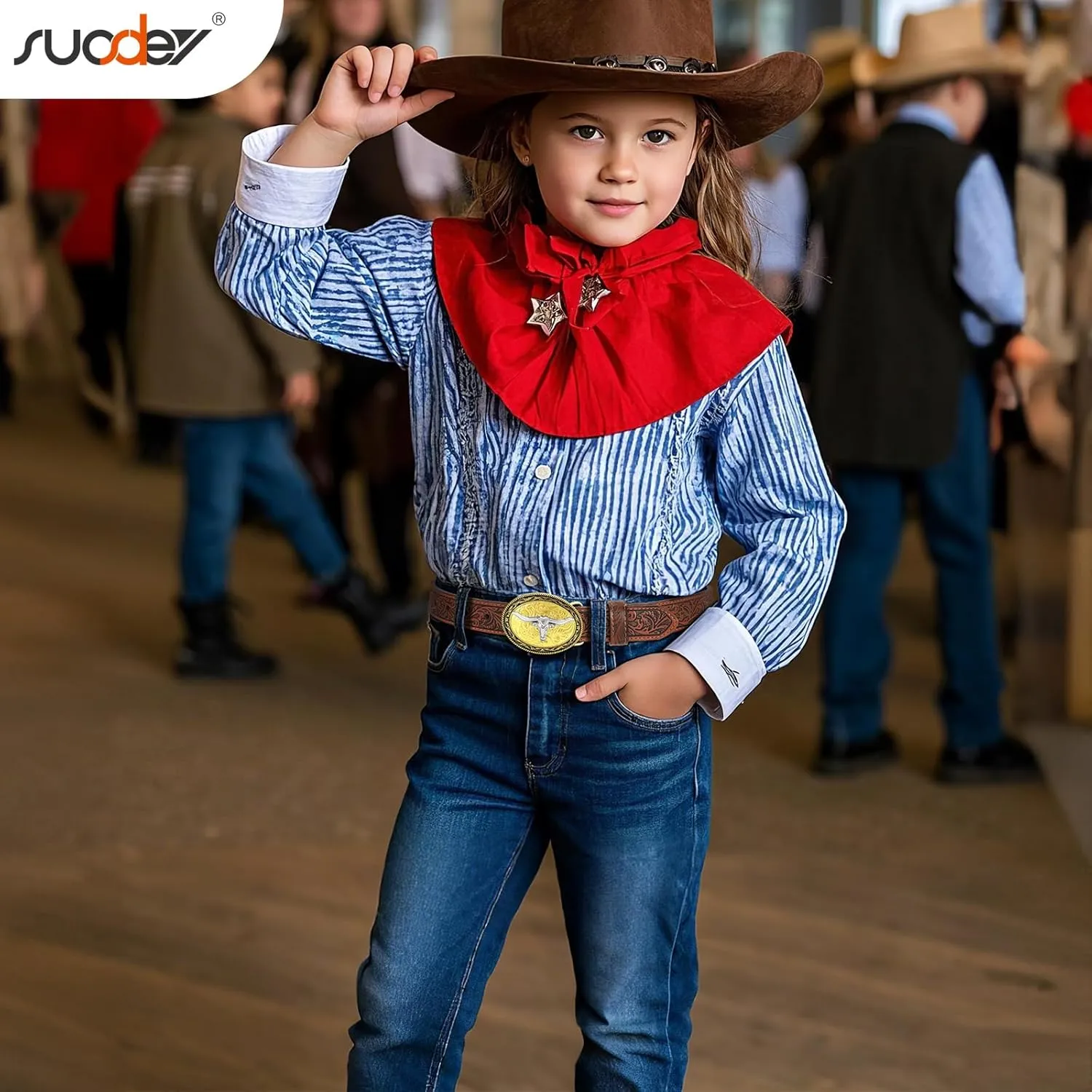 SUOSDEY Kids Western Belt for Boys Girls,Toddler Youth Cowboy Cowgirl Genuine Leather Belt with Longhorn Bull Buckle