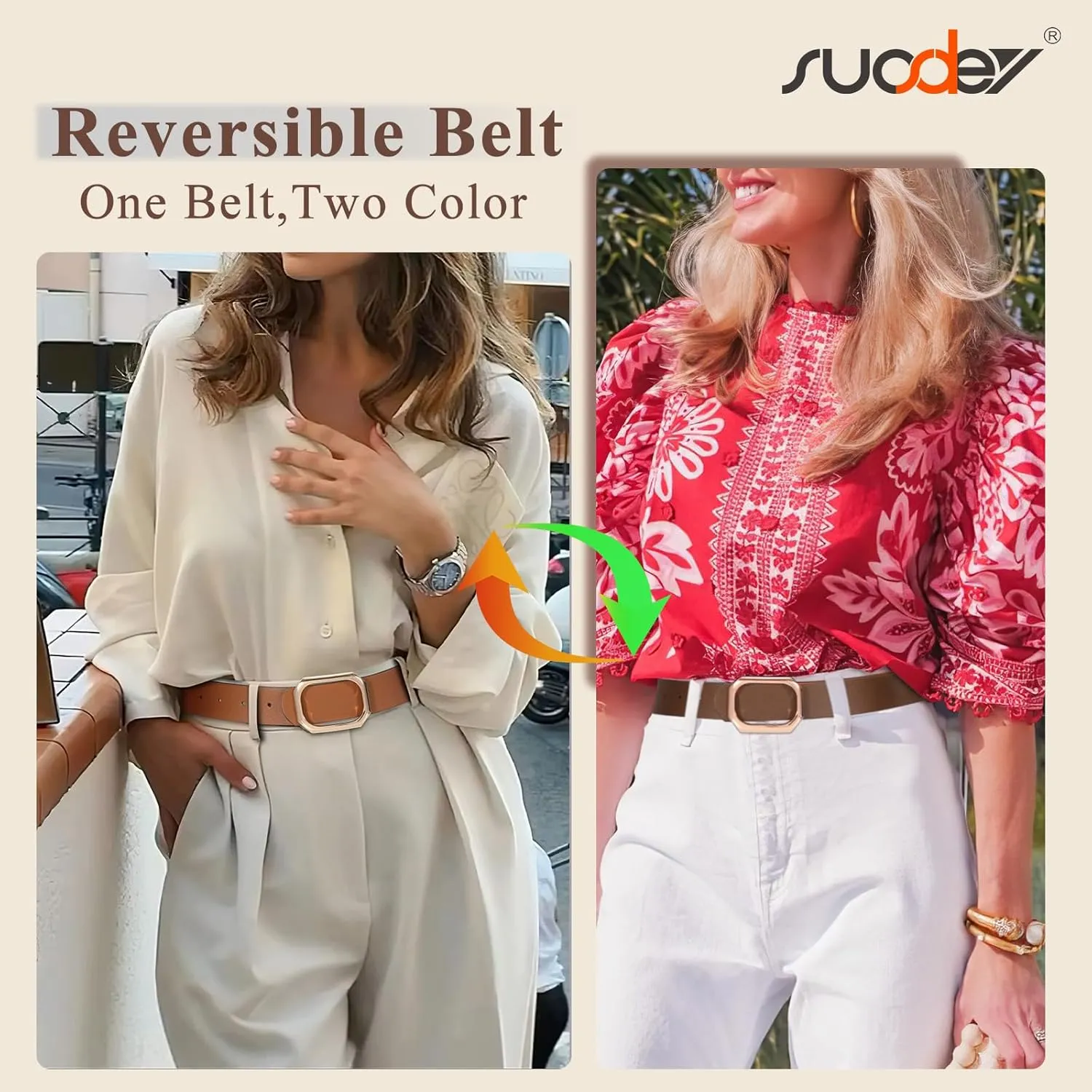 SUOSDEY Women Reversible Leather Belt for Jeans Pants Dresses Ladies Waist Belt, 1.3" Width