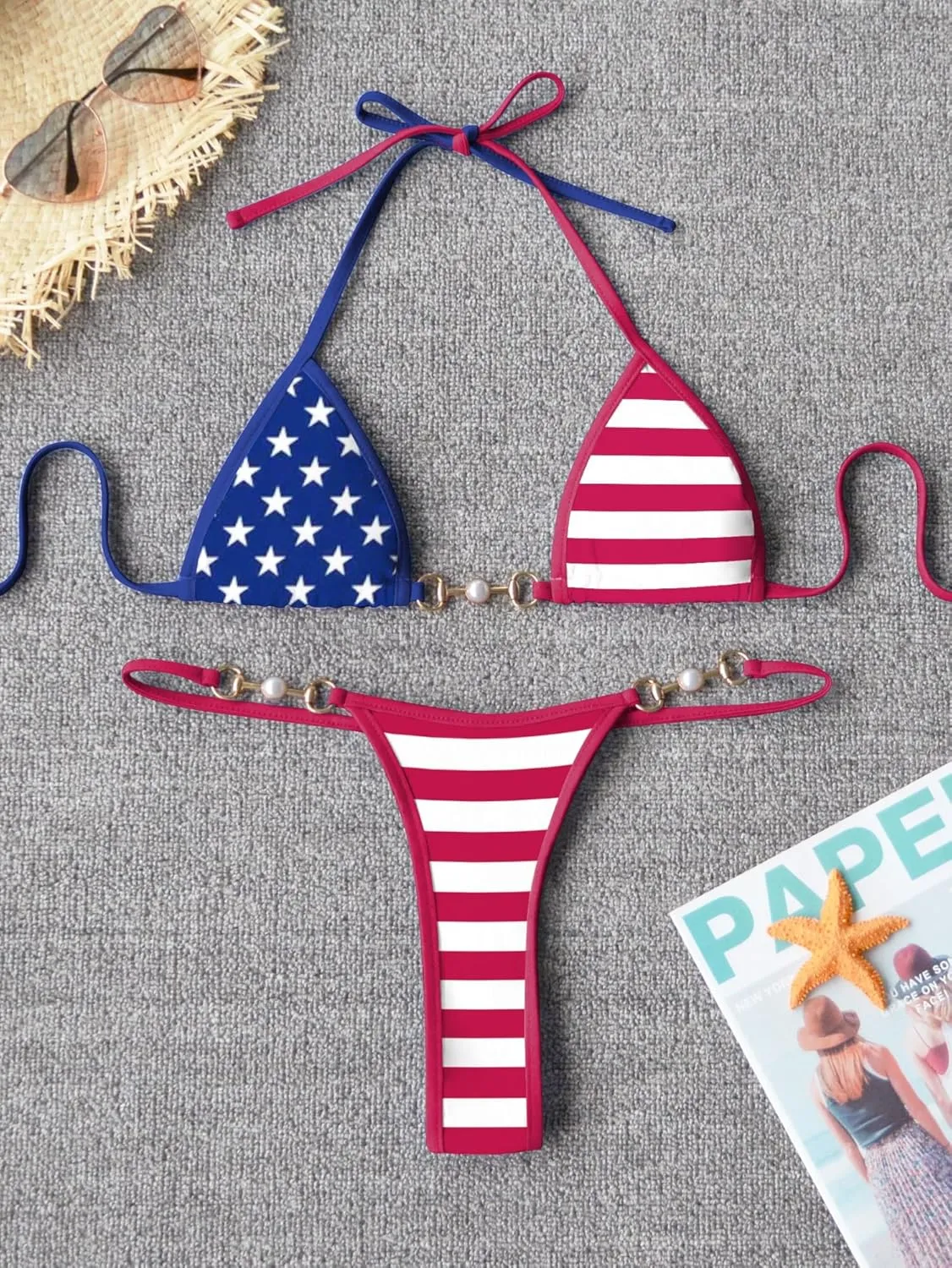 swimall Women's Triangle Thong Bikini Set Sexy Brazilian Two Piece Swimsuit Cute Bathing Suit