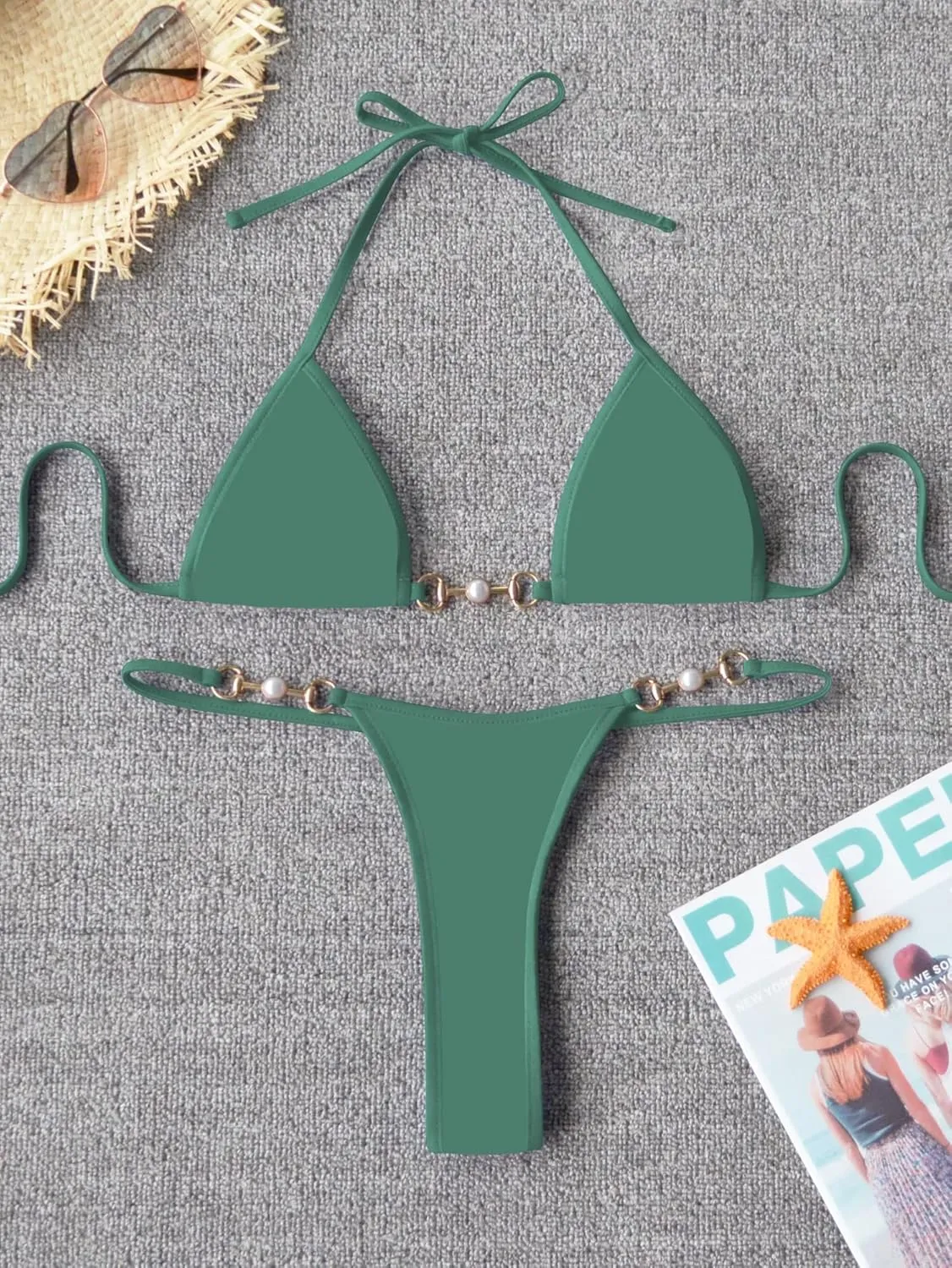 swimall Women's Triangle Thong Bikini Set Sexy Brazilian Two Piece Swimsuit Cute Bathing Suit