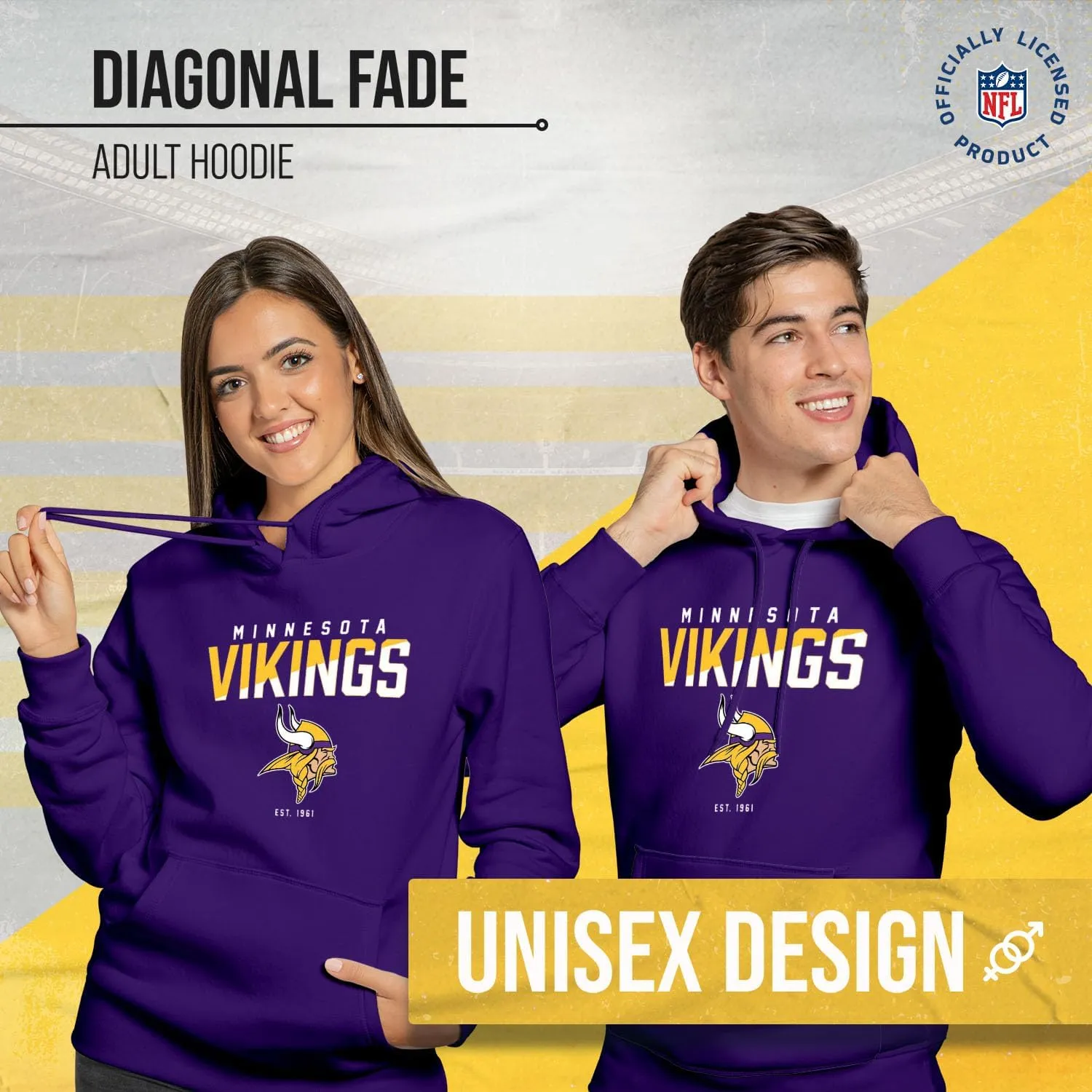 Team Fan Apparel Adult NFL Diagonal Fade Fleece Hooded Sweatshirt - Unisex Tagless - Officially Licensed Football Pullover