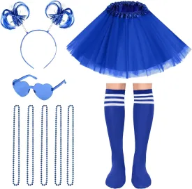 Tutu Costume Accessories Set Tulle Tutu Skirt 4 Layered Tutu Wear Pom Pom Headband with Heart Glasses Necklace and Tube Socks