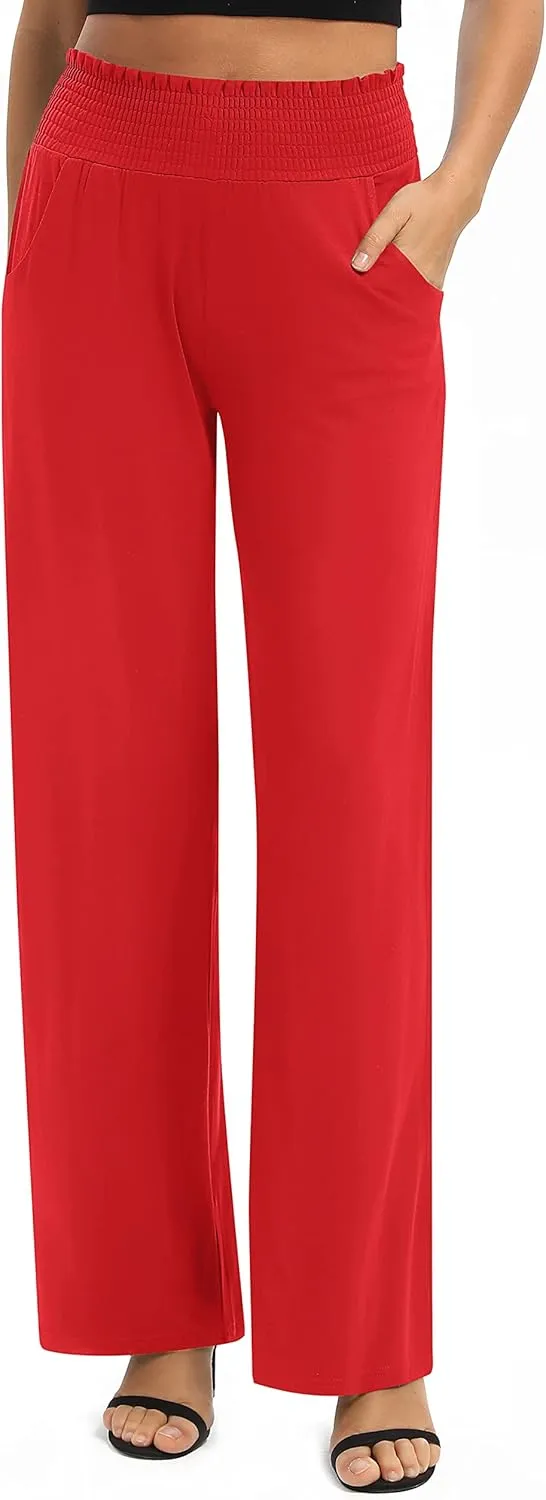 Urban CoCo Womens High Waist Flowy Palazzo Pants Elastic Waist Wide Leg Stretchy Straight Leg Dressy Casual Lounge Trousers