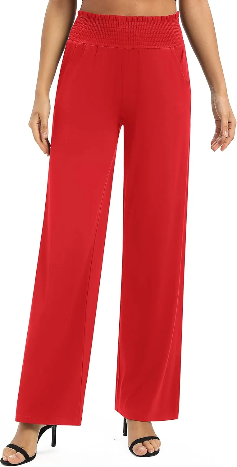 Urban CoCo Womens High Waist Flowy Palazzo Pants Elastic Waist Wide Leg Stretchy Straight Leg Dressy Casual Lounge Trousers