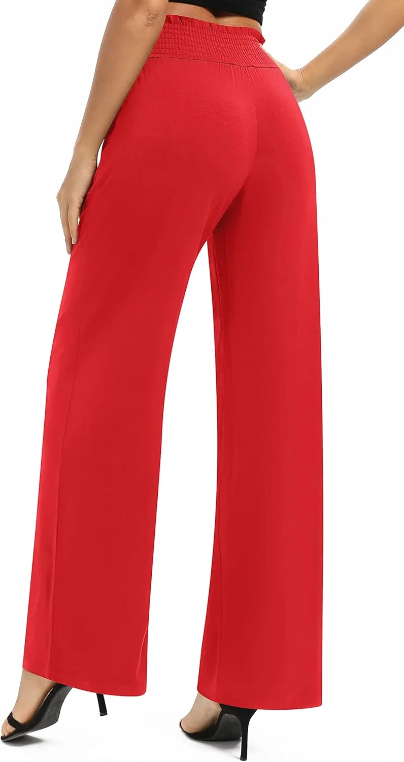 Urban CoCo Womens High Waist Flowy Palazzo Pants Elastic Waist Wide Leg Stretchy Straight Leg Dressy Casual Lounge Trousers
