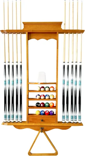 Wall Pool Stick Holder, Billiard Cue Rack, Wooden Pool Cue Holder for 10 Cue Sticks Storage Full Set Pool Table Accessories (OAK)
