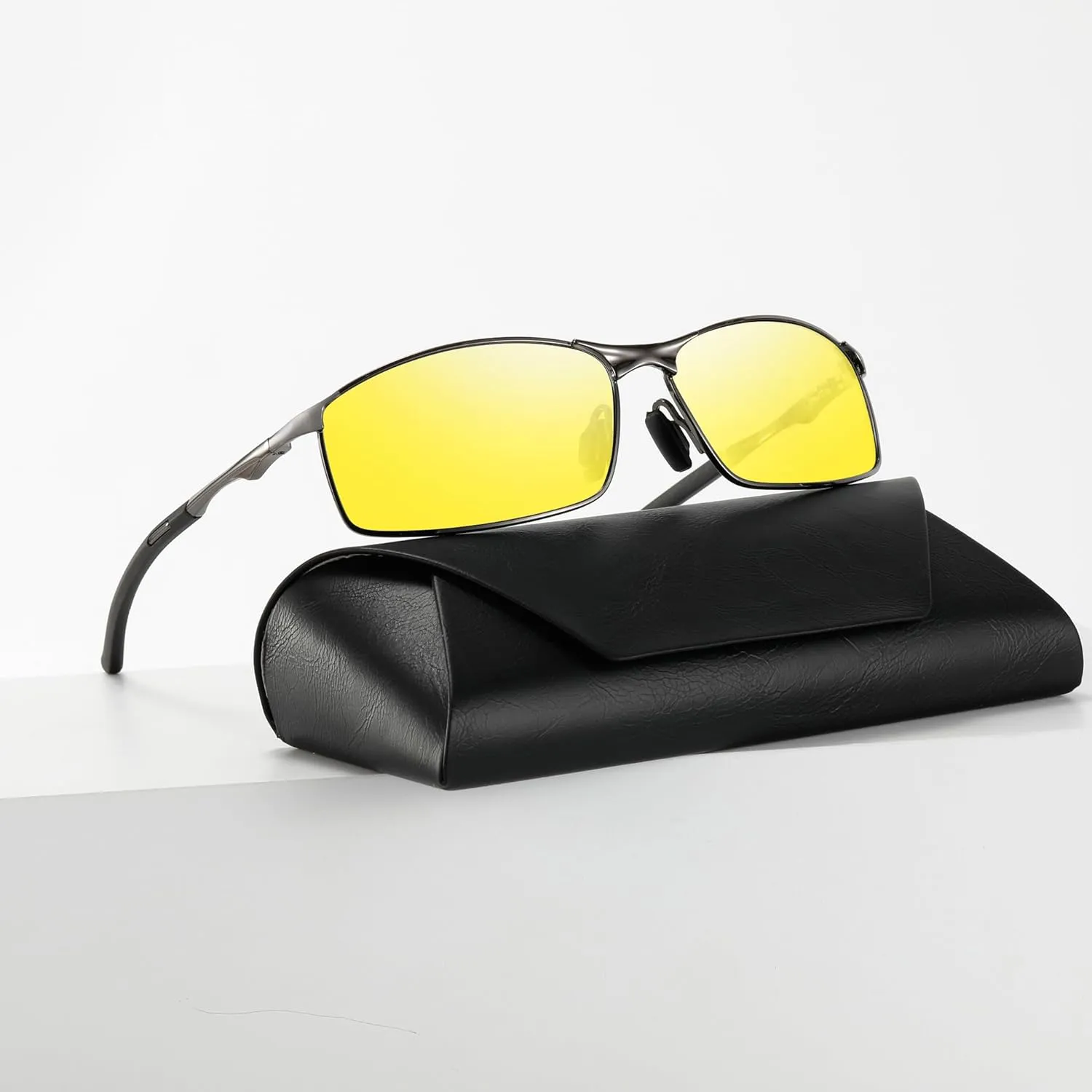 Wide Metal Frame Polarized Sunglasses Rectangle UV400  Protection Skinny Retro Sunnies for Men Women