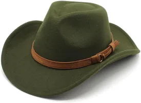 Women's New Denim Woolen Hat Big Brim Jazz Hat for Men and Women Top Black Felt Hat European and American Woolen Hat Luopan Caps & Hats (Color : Army Green, Size : M)
