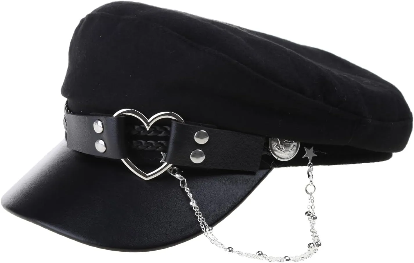 Woolen Felt Hat for Women Hat Cool Girl Fashion Octagonal Teens Girl Lolita-Style Headwear Black