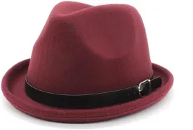 Woolen Small Panama Hat Autumn and Winter British Style Felt Hat Gentleman Curly Brim Simple Classic Jazz Hat Fengyan Cowboy Hats (Color : Claret, Size : 56-58cm)
