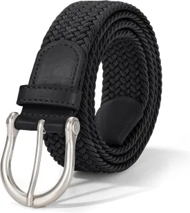 XZQTIVE Braided Belt for Women Men Stretch Woven Belt Plus Size Elastic Belt with Silver Gold Buckle for Jeans Pants