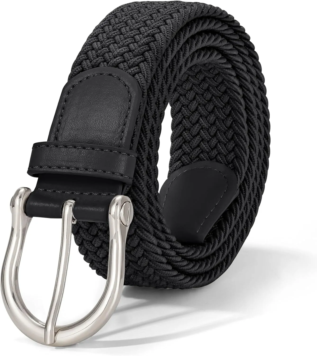 XZQTIVE Braided Belt for Women Men Stretch Woven Belt Plus Size Elastic Belt with Silver Gold Buckle for Jeans Pants