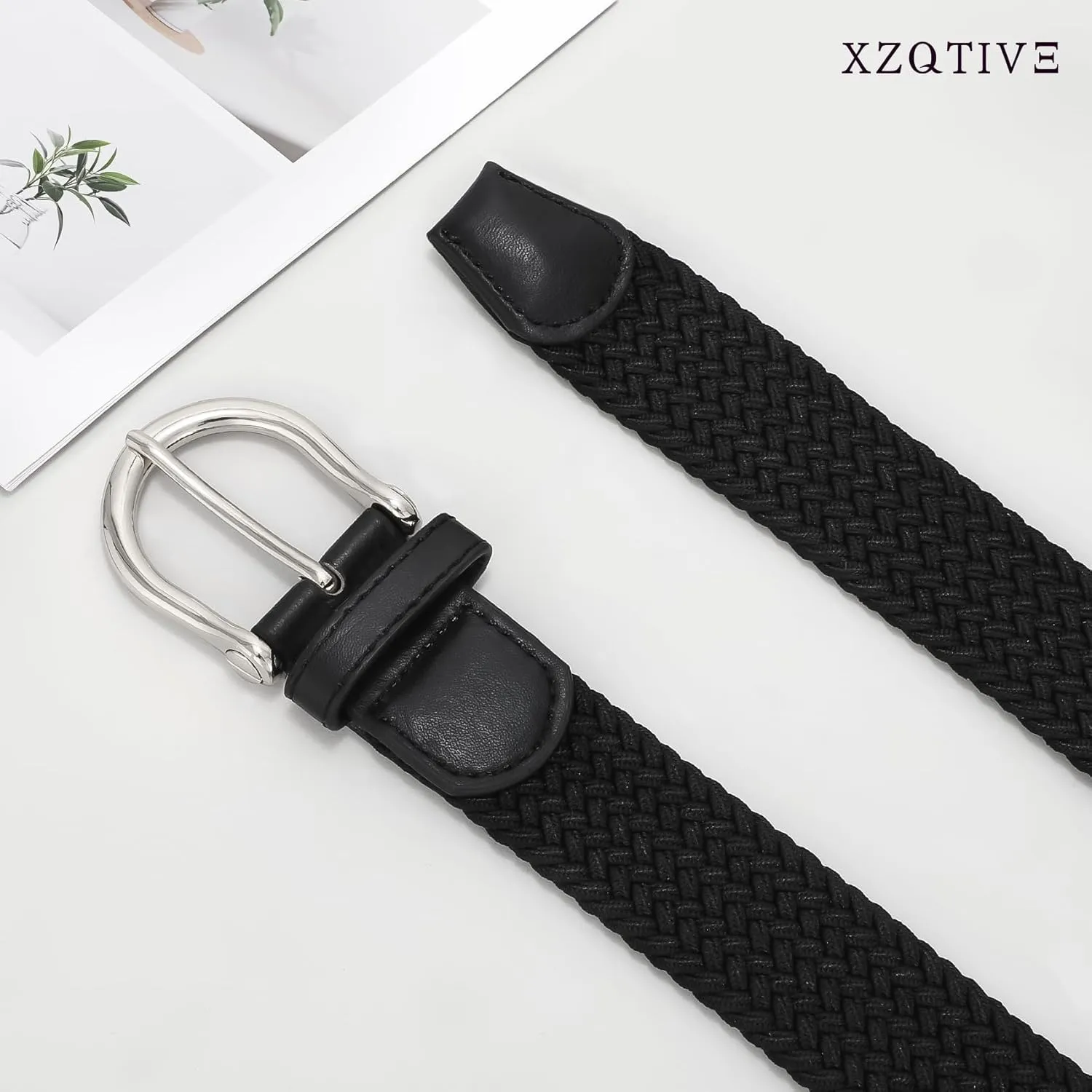 XZQTIVE Braided Belt for Women Men Stretch Woven Belt Plus Size Elastic Belt with Silver Gold Buckle for Jeans Pants