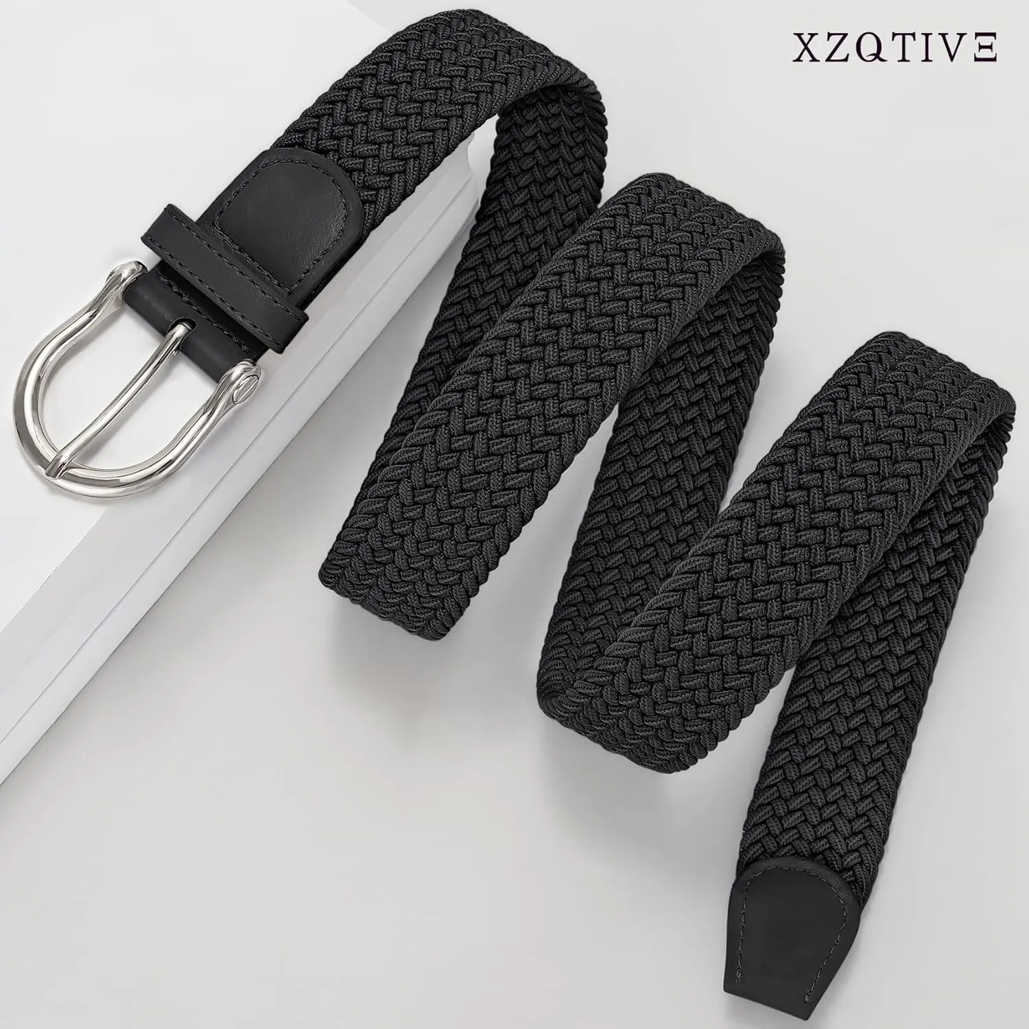 XZQTIVE Braided Belt for Women Men Stretch Woven Belt Plus Size Elastic Belt with Silver Gold Buckle for Jeans Pants