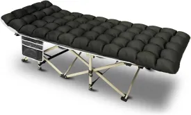 YELLOW JACKET Camping Cot with Mattress for Adults, Folding Sleeping Cot 600lbs Max Load, Portable Camping Cot with Carry Bag, 28" Wide Cot for Camping, Home,Office,Travel (Black)