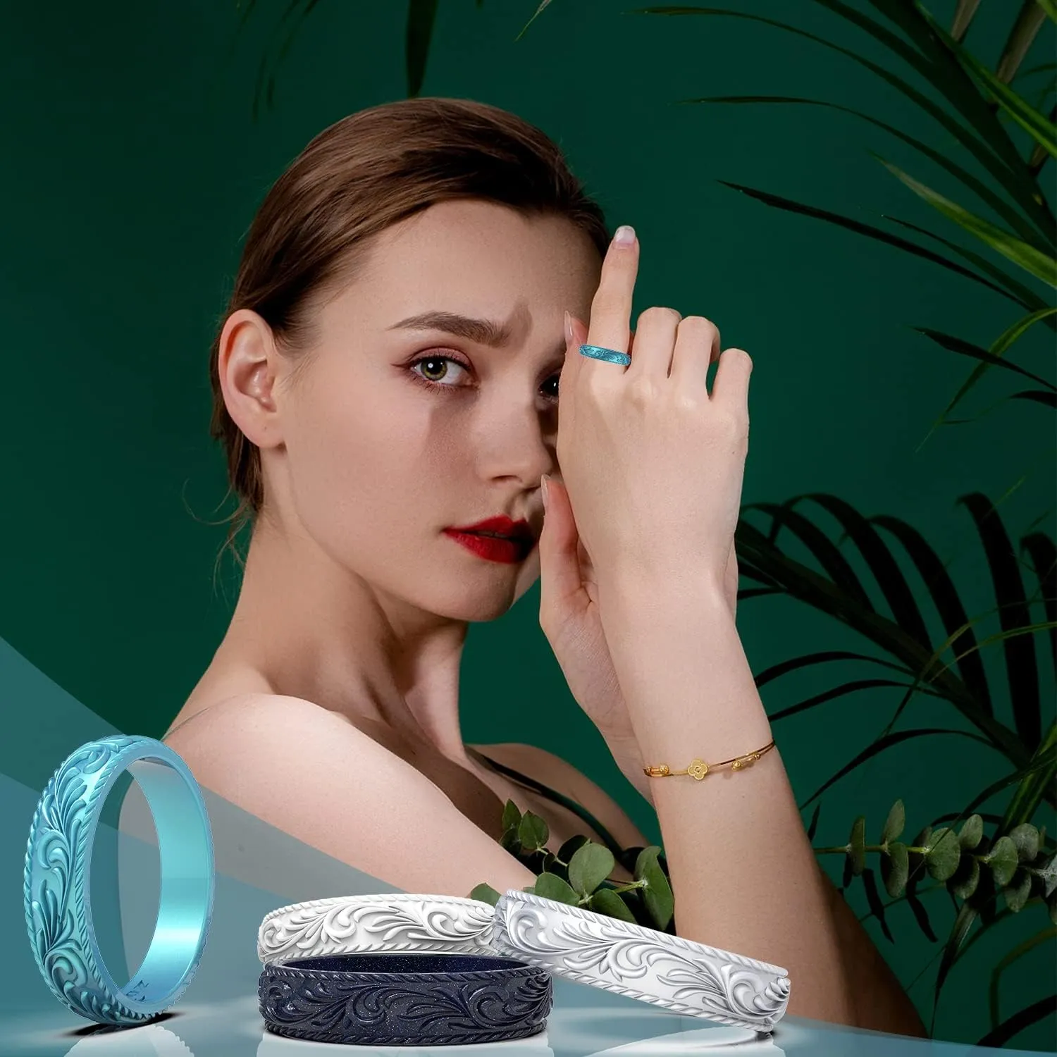 Zollen Silicone Wedding Rings for Women 4/7 Packs -Metallic Stackable Silicone Rubber Wedding Bands -Innovative Vine Collection