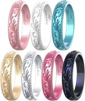 Zollen Silicone Wedding Rings for Women 4/7 Packs -Metallic Stackable Silicone Rubber Wedding Bands -Innovative Vine Collection